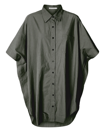 Rabens Saloner - Berta Poplin Curved Hem Skjortekjole - Faded Black